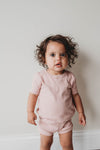 Organic cotton ribbed knit short set in "Mauve"