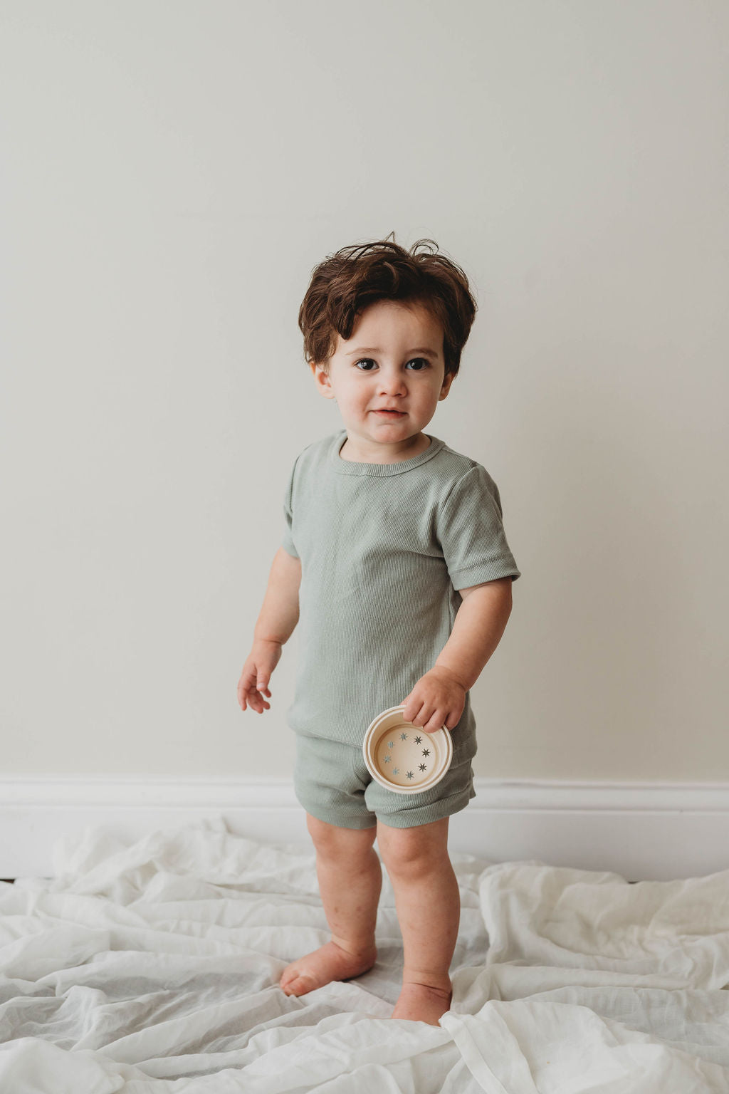 Organic cotton ribbed knit short set in "Pistachio"