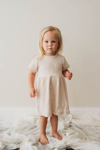 Organic cotton ribbed knit dress in "Oat"