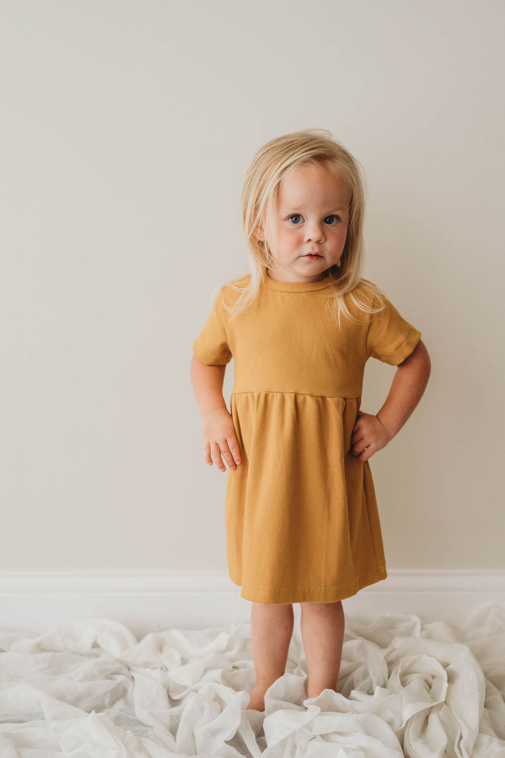 Organic cotton ribbed knit dress in "Honey"