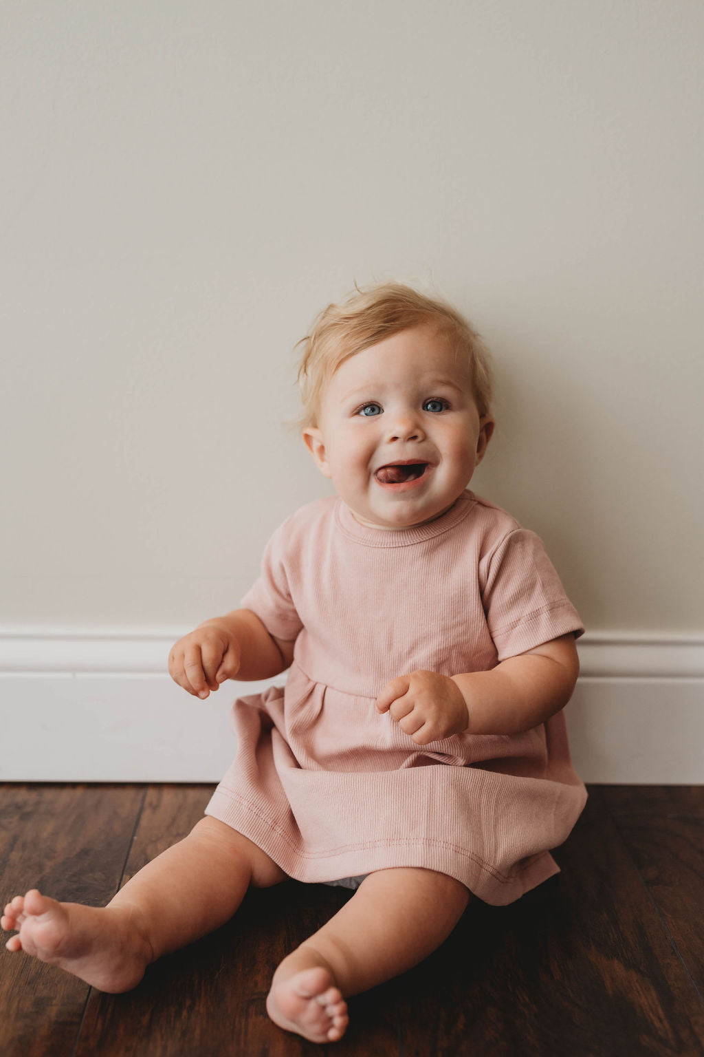 Organic cotton ribbed knit dress in "Mauve"