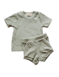 Organic cotton ribbed knit short set in "Pistachio"