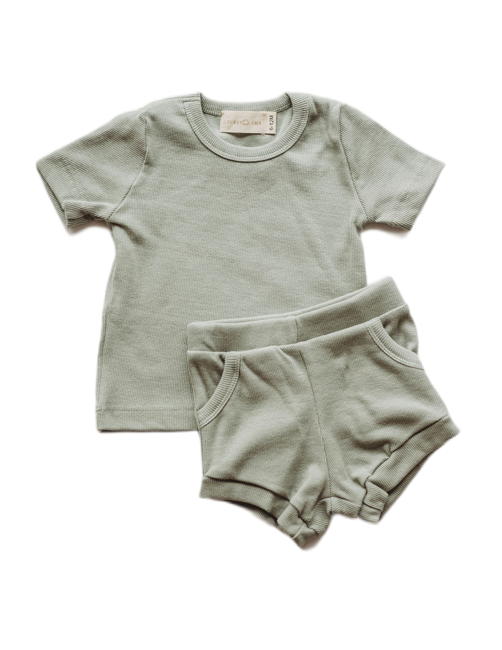 Organic cotton ribbed knit short set in "Pistachio"