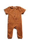 Organic cotton ribbed knit romper in "Cider"