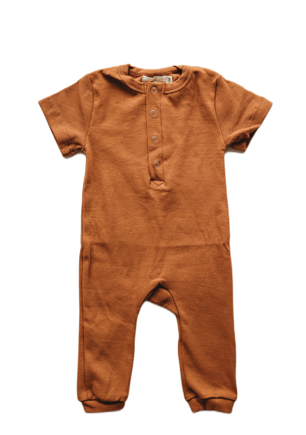 Organic cotton ribbed knit romper in "Cider"