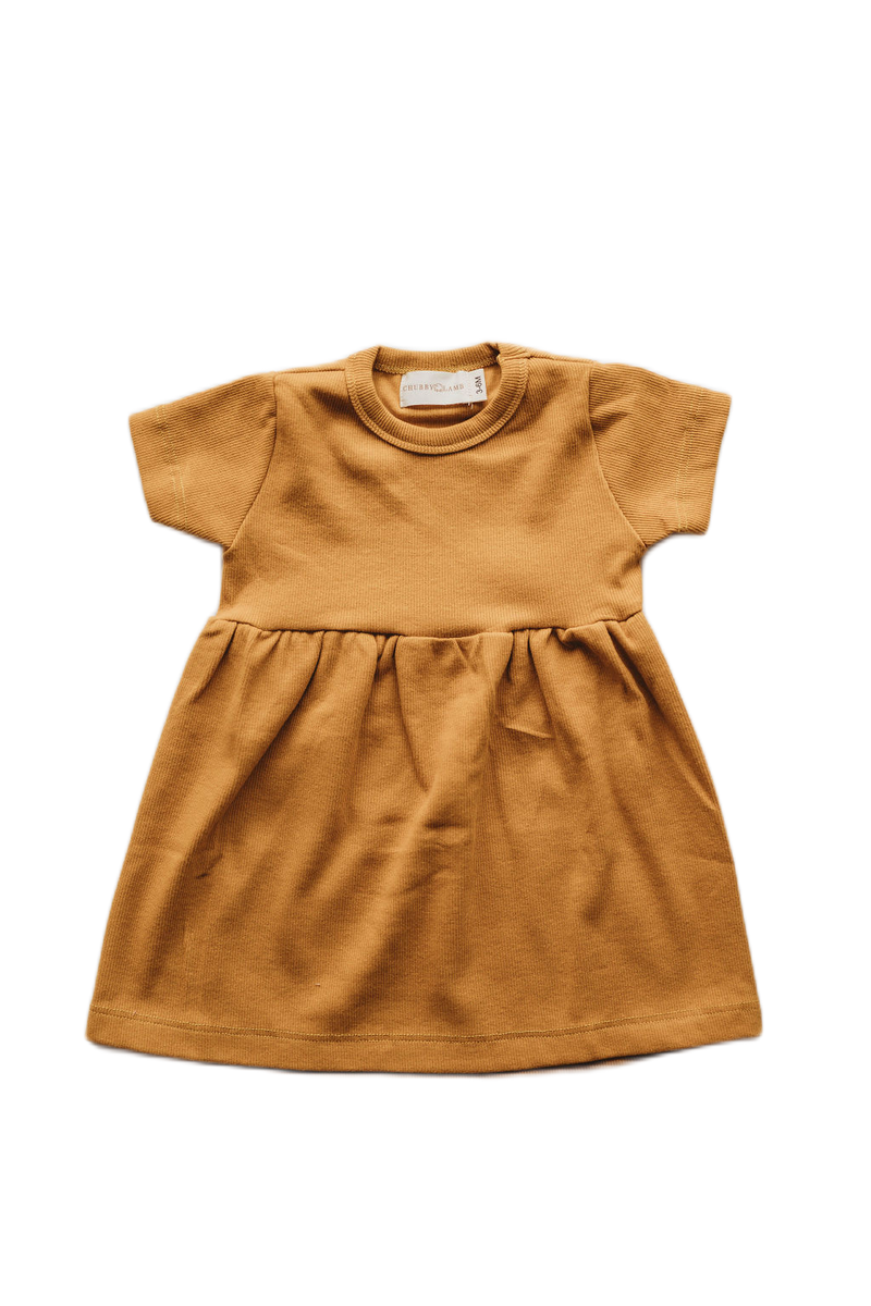 Organic cotton ribbed knit dress in "Honey"