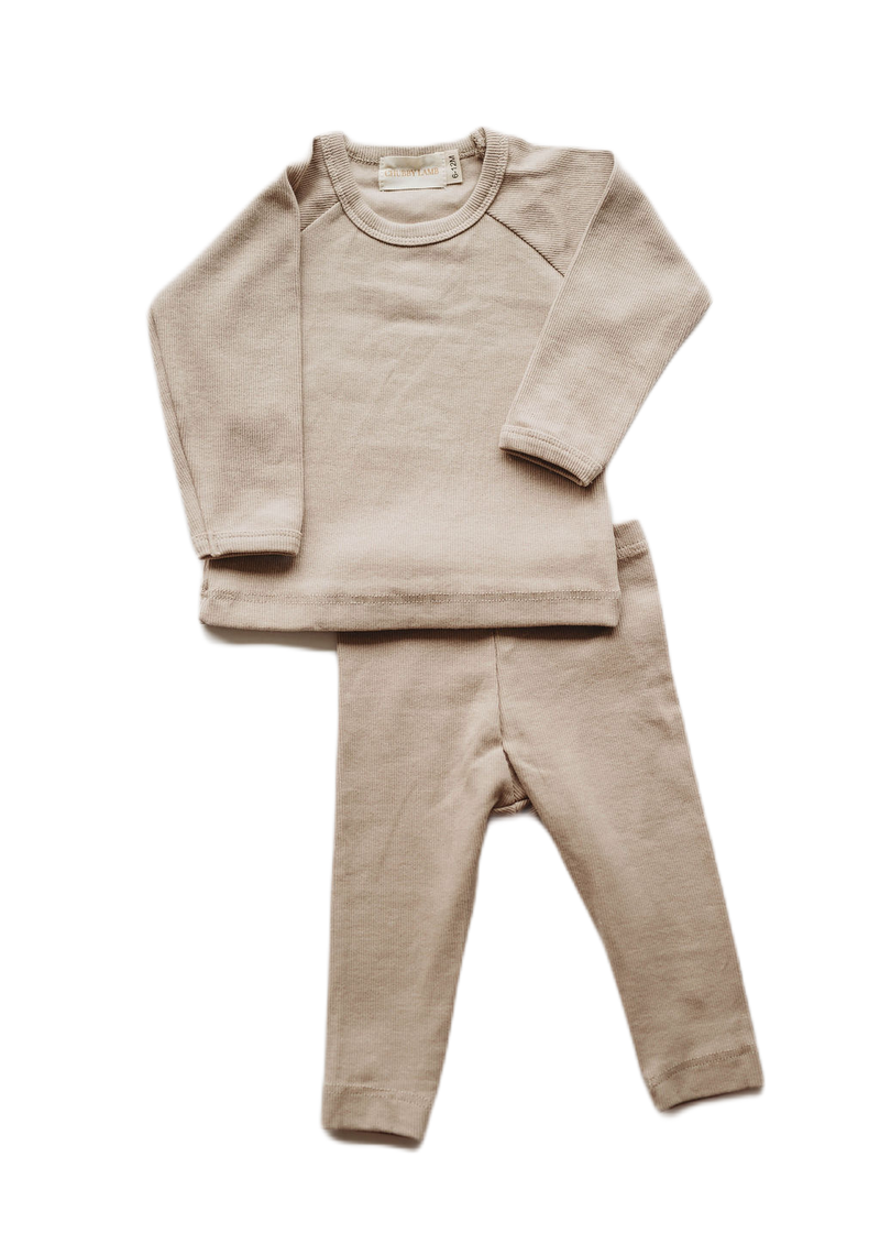 Organic cotton ribbed knit set in "Mushroom"