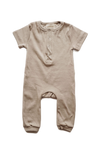 Organic cotton ribbed knit romper in "Mushroom"