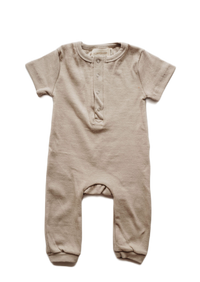 Organic cotton ribbed knit romper in "Mushroom"