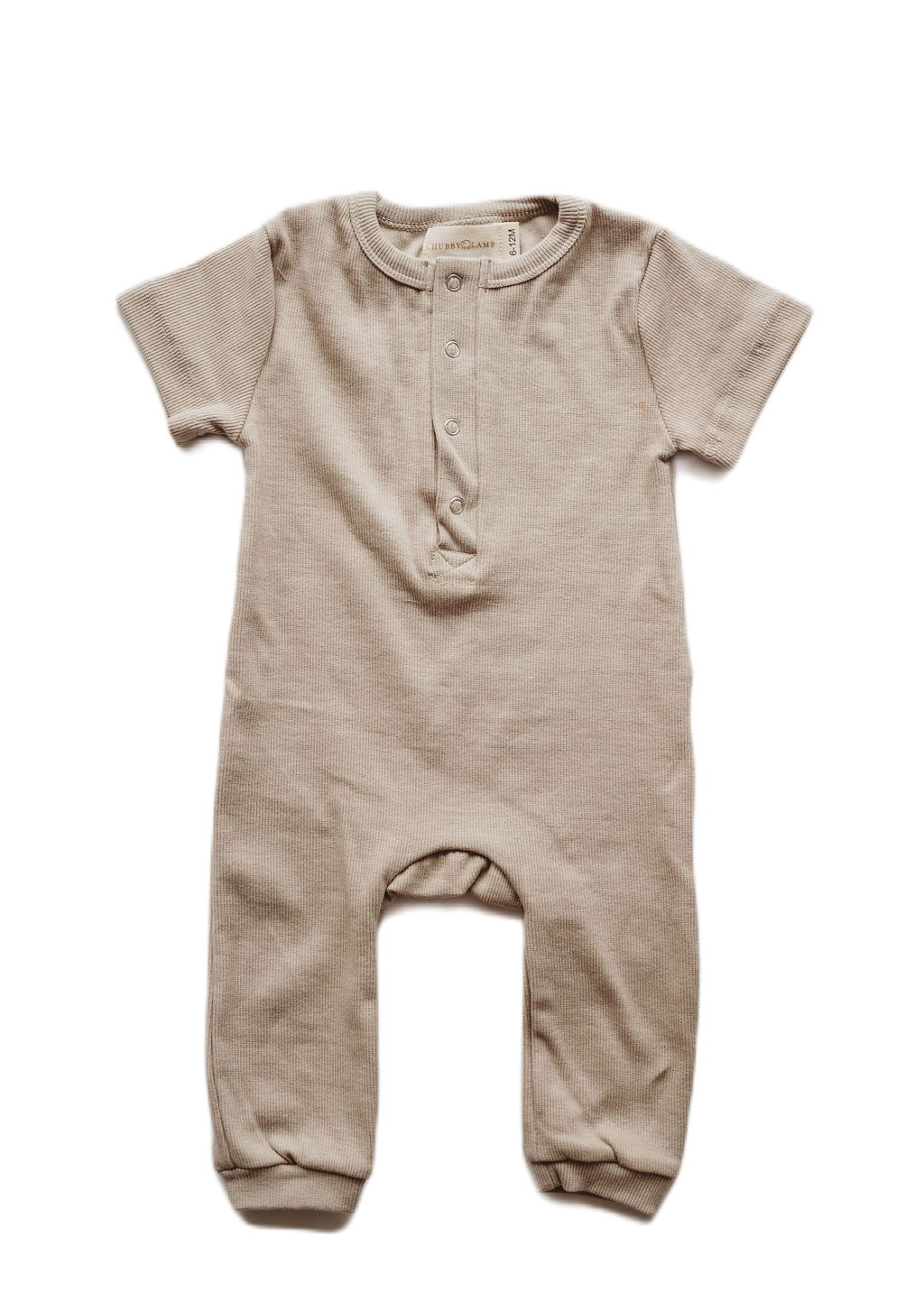 Organic cotton ribbed knit romper in "Mushroom"