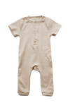 Organic cotton ribbed knit romper in "Oat"