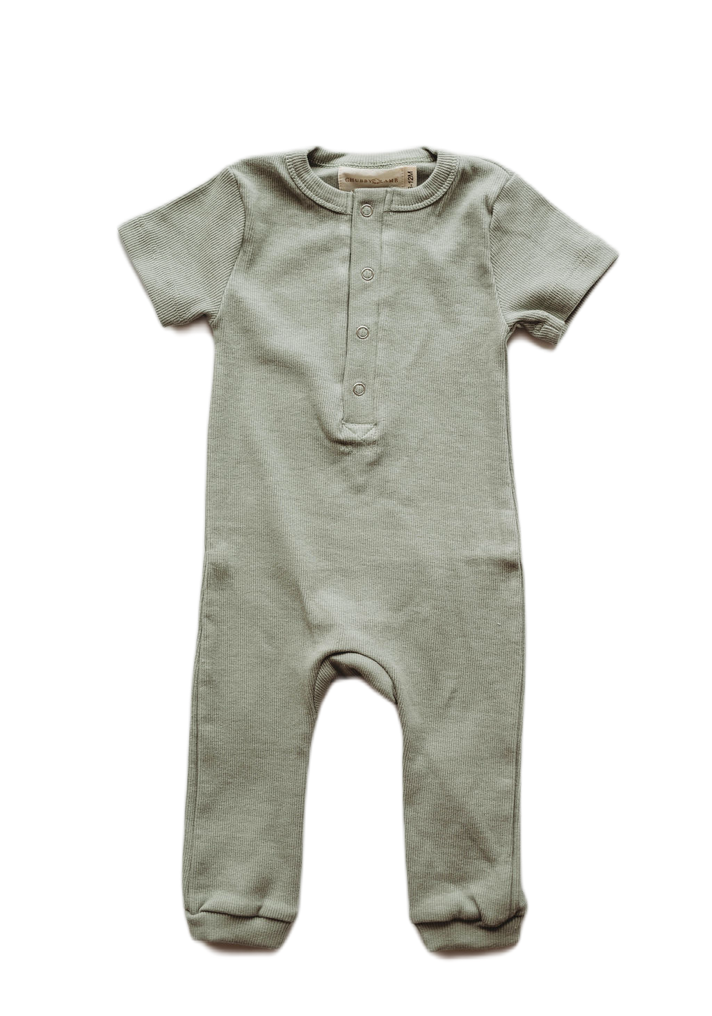 Organic cotton ribbed knit romper in "Pistachio"