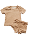 Organic cotton ribbed knit short set in "Wheat"