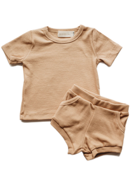 Organic cotton ribbed knit short set in "Wheat"