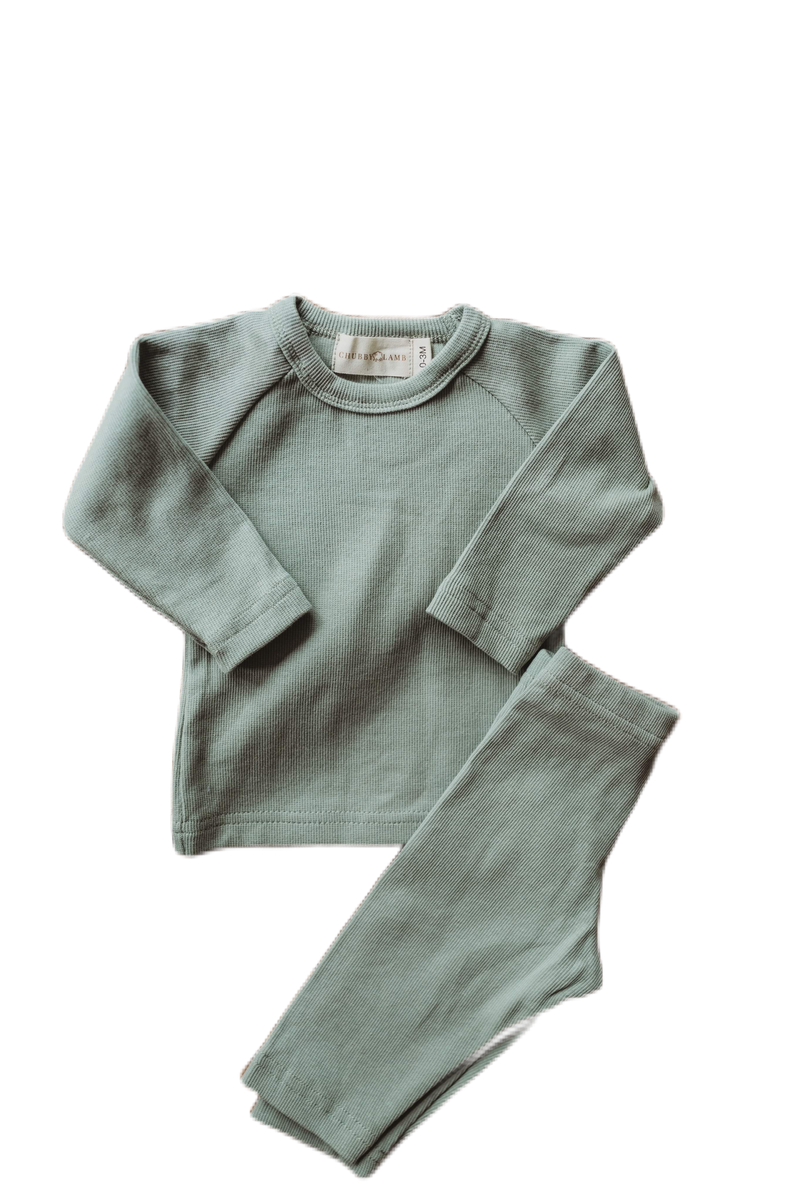 Organic cotton ribbed knit set in "Pistachio"