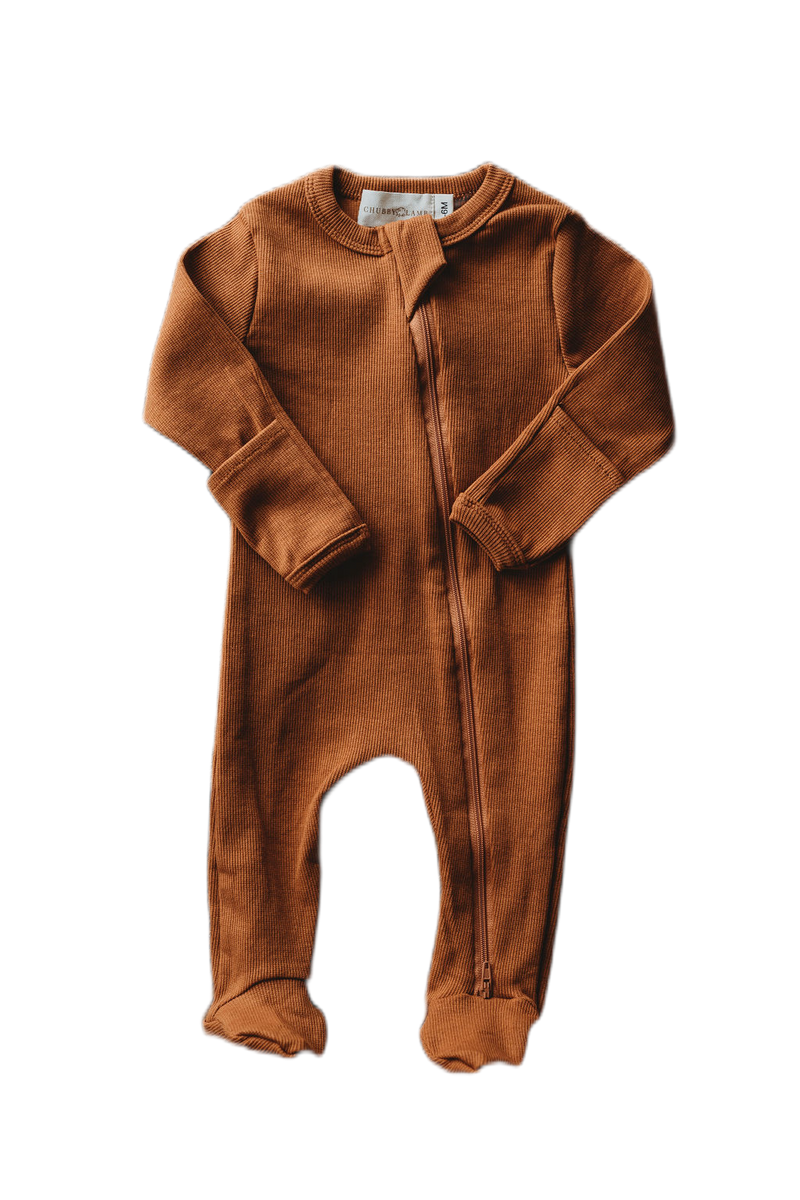 Organic cotton ribbed knit one-piece in "Cider"