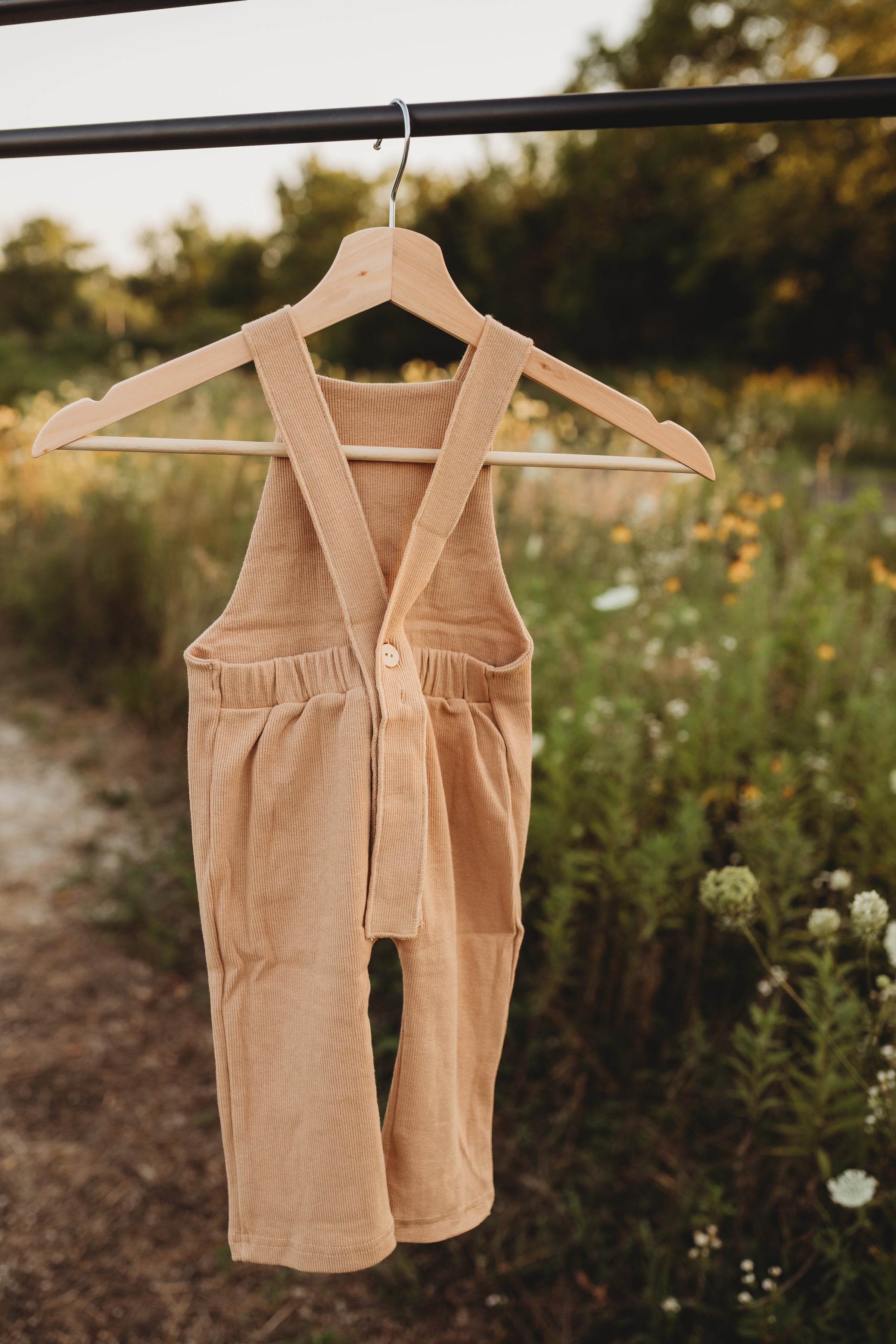 Organic cotton ribbed knit overall in "Wheat"