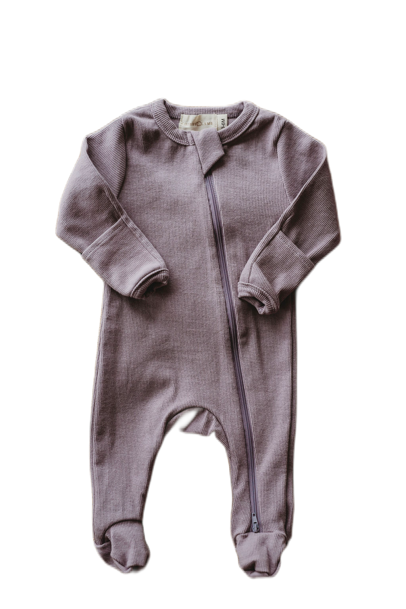 Organic cotton ribbed knit one-piece in "Lilac"