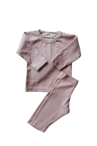 Organic cotton ribbed knit set in "Mauve"