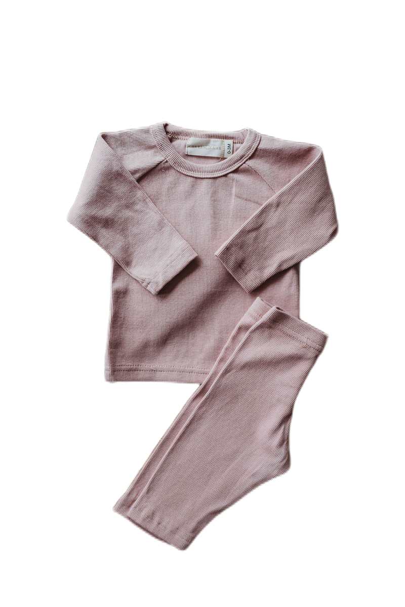 Organic cotton ribbed knit set in "Mauve"