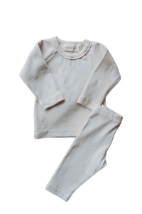 Organic cotton ribbed knit set in "Oat"