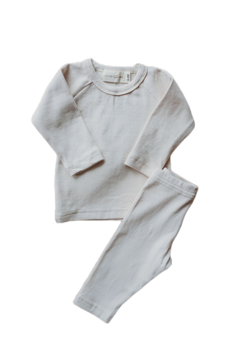 Organic cotton ribbed knit set in "Oat"