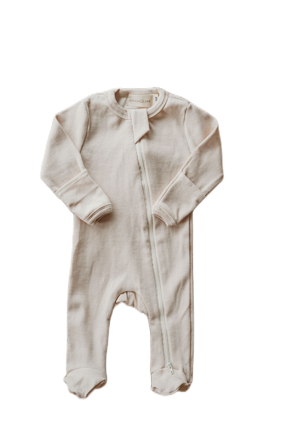 Organic cotton ribbed knit one-piece in "Oat"