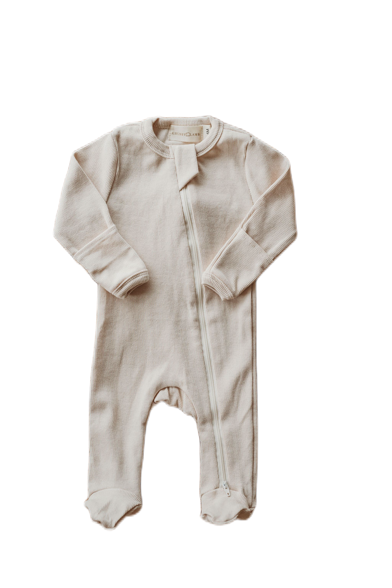 Organic cotton ribbed knit one-piece in "Oat"